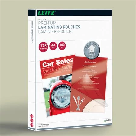Meleglamináló fólia, 175 mikron, A3, fényes, UDT technológiával, LEITZ 