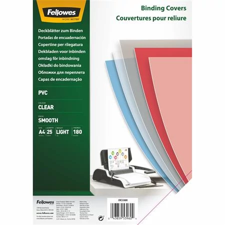 Előlap, A4, 180 mikron, FELLOWES, víztiszta, 25 db