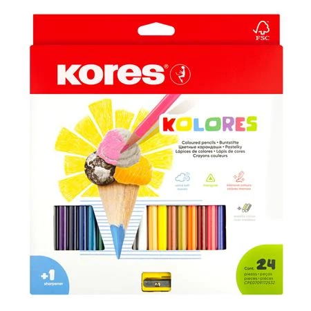 Színes ceruza készlet, háromszögletű, KORES 