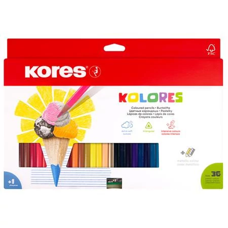 Színes ceruza készlet, háromszögletű, KORES 