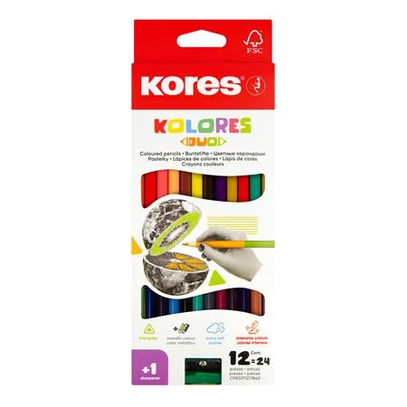 Színes ceruza készlet, kétvégű, háromszögletű, KORES 