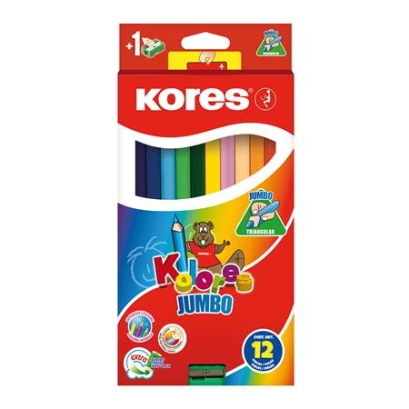Színes ceruza készlet, háromszögletű, vastag, KORES 