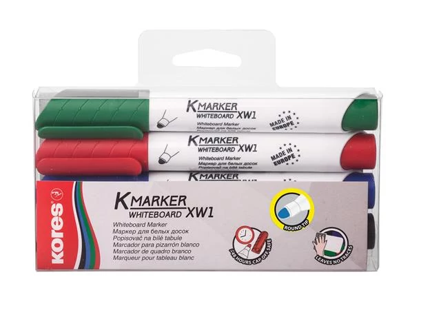 Tábla- és flipchart marker készlet, 3 mm, kúpos, KORES 