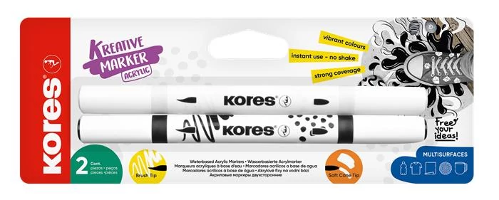 Dekormarker készlet, akril, 1-2 mm, kétvégű, KORES 
