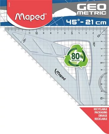 Háromszög vonalzó, műanyag, 45°, 21 cm, MAPED 