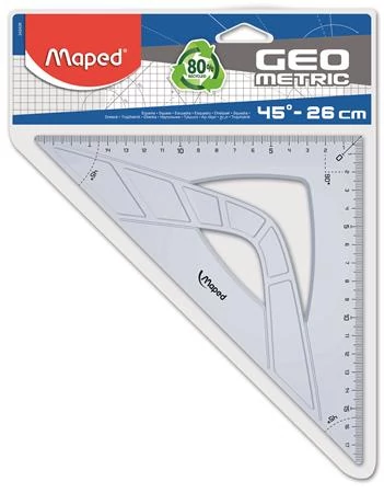 Háromszög vonalzó, műanyag, 45°, 26 cm, MAPED 