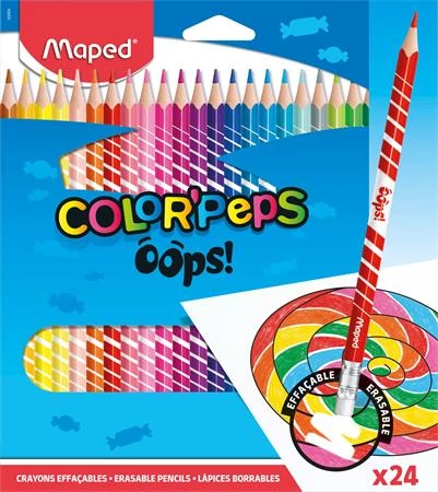Színes ceruza készlet, háromszögletű, radírozható, MAPED 