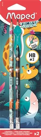 Grafitceruza radírral, HB, háromszögletű, ceruzafogóval, MAPED 