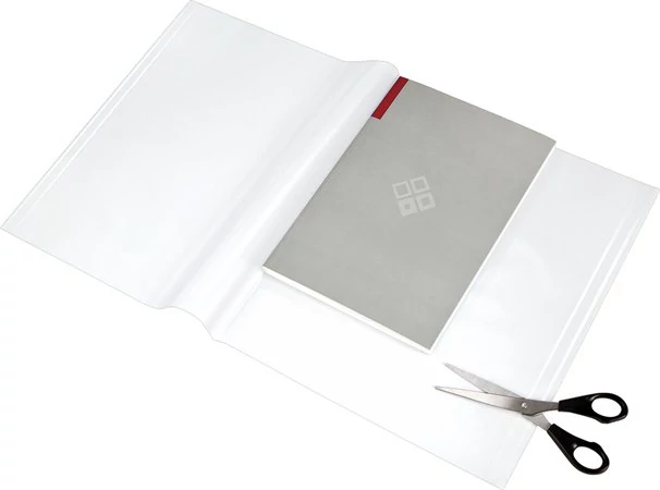 Füzet- és könyvborító, áttetsző, fényes felület, állítható széllel, öntapadó csíkkal 550x310 mm, PP, PANTA PLAST, 10 db/csomag