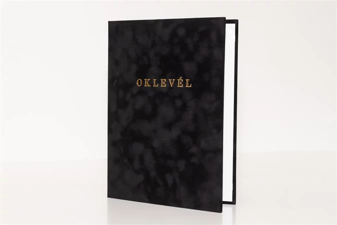 Oklevéltartó, A4, exkluzív, plüss, aranyozva, fekete