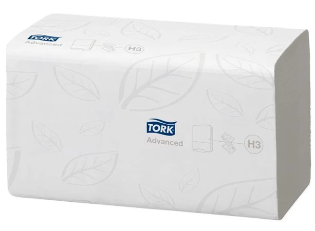 Kéztörlő, Z hajtás, toalettbe dobható, 2 rétegű, 250 lap, H3 rendszer, Advanced, TORK 