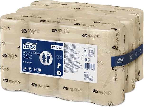 Toalettpapír, belsőmag nélküli, T7 rendszer, 2 rétegű, 13,1 cm átmérő, Advanced, TORK 