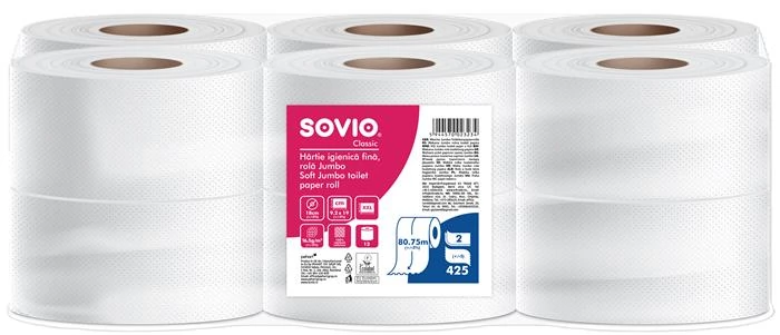 Toalettpapír, 2 rétegű, 80,75 m, 18 cm átmérő, SOVIO