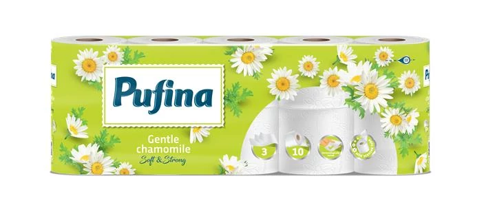 Toalettpapír, 3 rétegű, kistekercses, 10 tekercs, PUFINA 