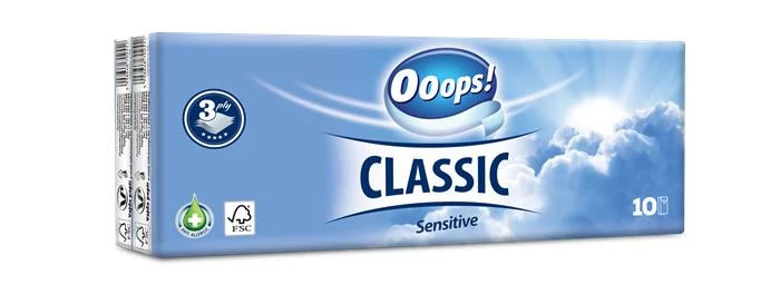 Papír zsebkendő, 3 rétegű, 10x10 db, OOOPS 