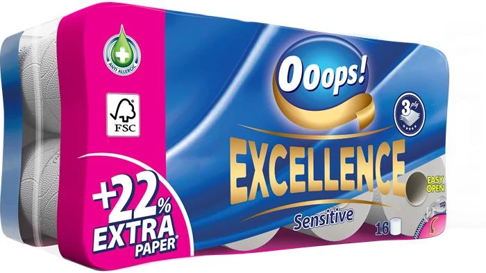 Toalettpapír, 3 rétegű, kistekercses, 16 tekercs, OOOPS 
