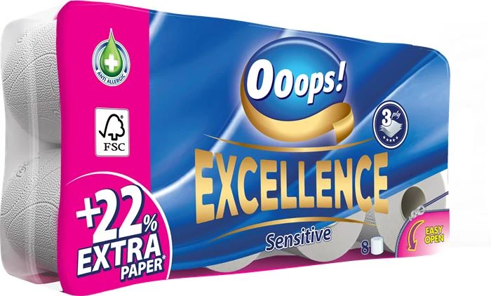 Toalettpapír, 3 rétegű, kistekercses, 8 tekercs, OOOPS 