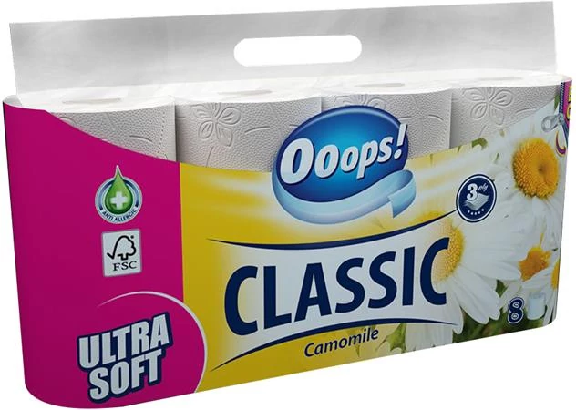 Toalettpapír, 3 rétegű, kistekercses, 8 tekercs, OOOPS 