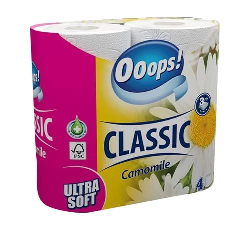Toalettpapír, 3 rétegű, kistekercses, 4 tekercs, OOOPS 