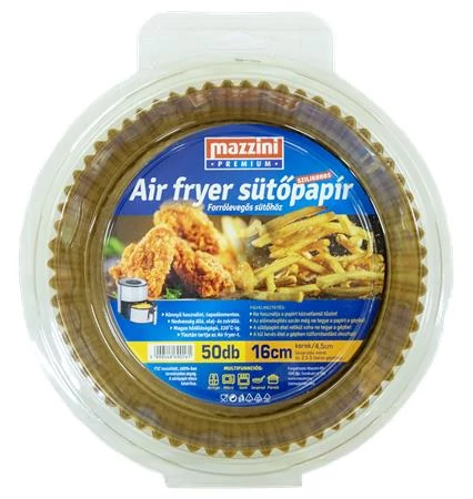 Sütőpapír, szilikonos, Air Fryer készülékhez, kerek, 16 cm, 50 db, MAZZINI 