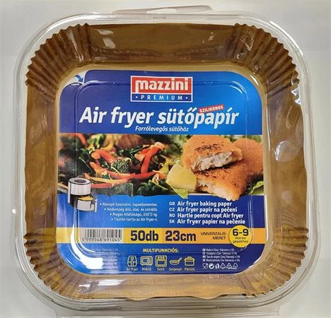 Sütőpapír, szilikonos, Air Fryer készülékhez, szögletes, 23 cm, 50 db, MAZZINI 