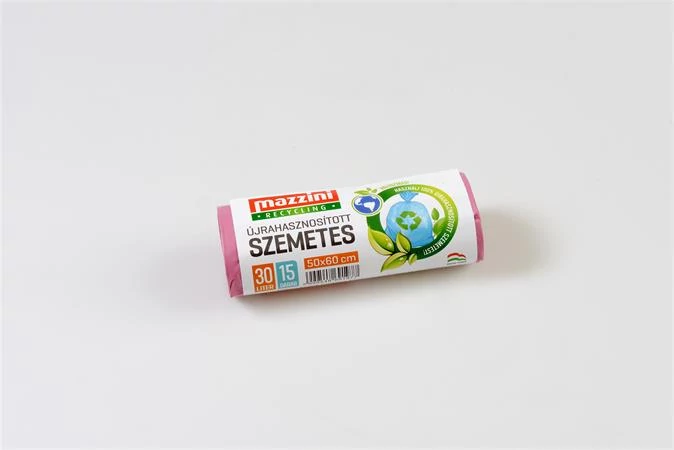 Szemeteszsák, újrahasznosított, 30 l, 15 db, 50x60 cm, 12 µ, MAZZINI, pink