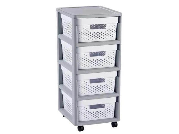 Fiókos tároló, újrahasznosított műanyag, 4x11 l, CURVER 