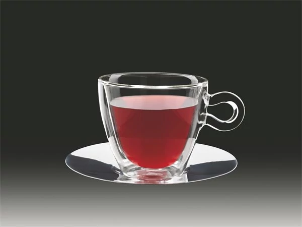 Teás csésze rozsdamentes aljjal, duplafalú üveg, 30cl, 2db-os szett, 