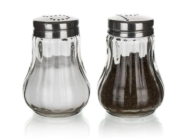 Asztali só-, borsszóró készlet, üveg és inox, 2 db, 7 cm 
