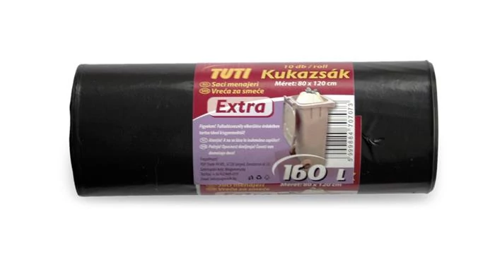 Szemeteszsák, 160 l, 10 db, 80x120 cm, 30 µ, TUTI 