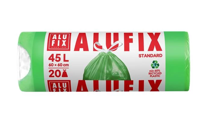 Szemeteszsák, zárószalagos, 45 l, 20 db, 60x60 cm, 14 µ, ALUFIX, 