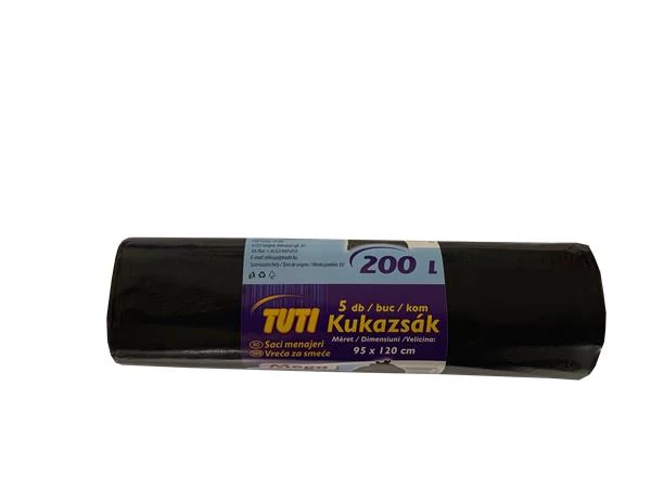 Szemeteszsák, extra erős, 200 l, 5 db, 95x120 cm, 38 µ, TUTI 