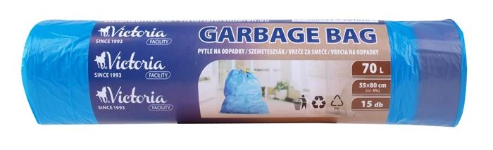Szemeteszsák, zárószalagos, 70 l, 15 db, 55x80 cm, VICTORIA FACILITY