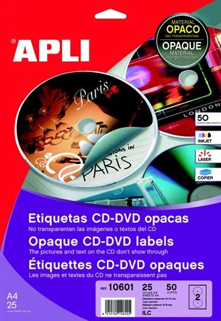 Etikett, CD/DVD, A4, teljes lefedettségű, matt, APLI 