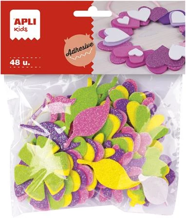 Moosgumi, öntapadó, glitteres, virágok, APLI Kids 