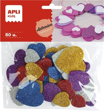 Moosgumi, öntapadó, glitteres, szívek, APLI Kids 