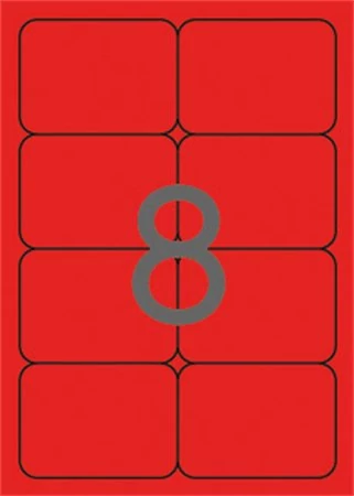 Etikett, 99,1x67,7 mm, színes, kerekített sarkú, APLI, neon piros, 160 etikett/csomag