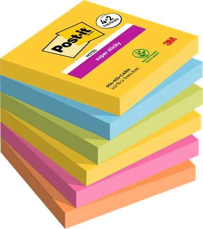 Öntapadó jegyzettömb, 76x76 mm, 6x90 lap, 3M POSTIT 