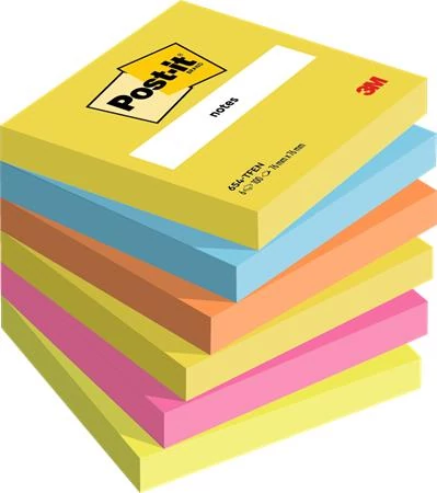 Öntapadó jegyzettömb, 76x76 mm, 6x100 lap, 3M POSTIT 