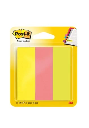 Jelölőcímke, papír, 3x100 lap, 25x76 mm, 3M POSTIT, vegyes neon színek