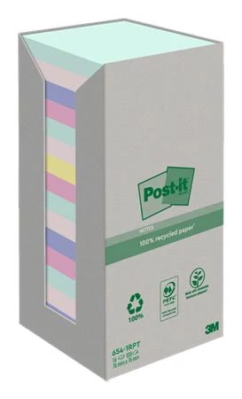Öntapadó jegyzettömb, 76x76 mm, 16x100 lap, környezetbarát, 3M POSTIT 