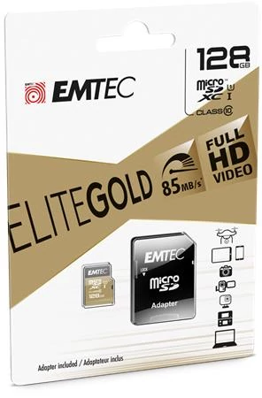 Memóriakártya, microSDXC, 128GB, UHS-I/U1, 85/20 MB/s, adapter, EMTEC 