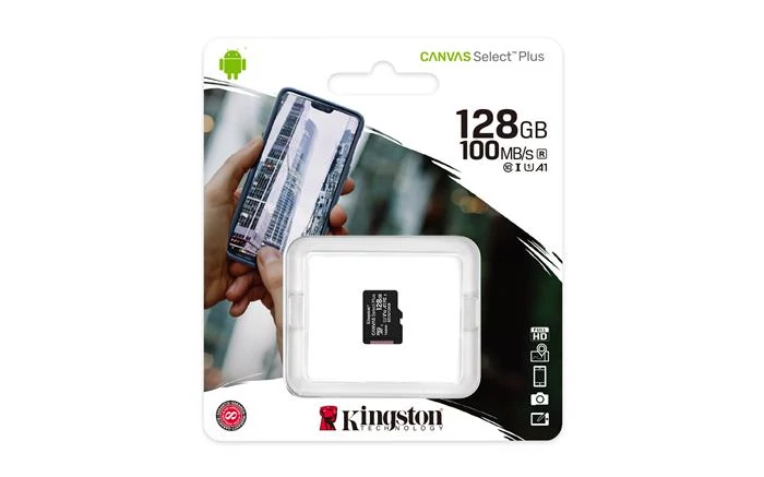 Memóriakártya, microSDXC, 128GB, CL10/UHS-I/U1/V10/A1, KINGSTON 
