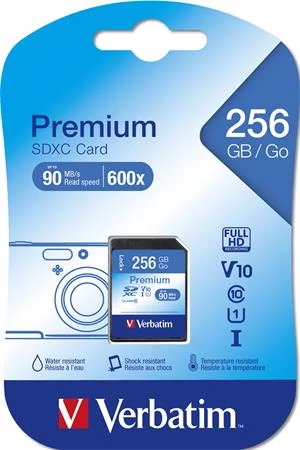 Memóriakártya, SDXC, 256GB, CL10/U1, 90/10 MB/s, VERBATIM 