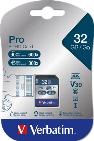 Memóriakártya, SDHC, 32GB, CL10/U3, 90/45MB/sec, VERBATIM 