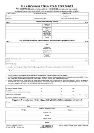 Nyomtatvány, tulajdonjog átruházási szerződés (adásvét.szer. gk), 4 példány,  A4,VICTORIA PAPER 