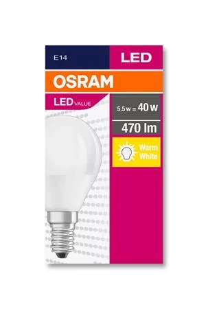 LED izzó, E14, kisgömb, P45, 5,7W, 470lm, 2700K (MF), OSRAM 