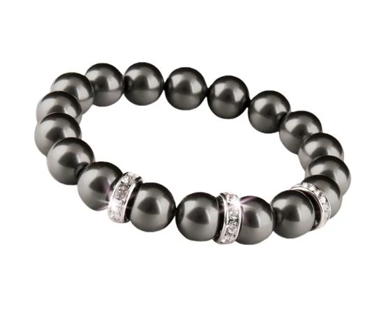 Karkötő, fekete SWAROVSKI® gyöngyből, fehér rondella kristállyal, 10mm, ART CRYSTELLA® M