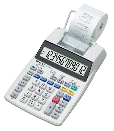 Számológép, szalagos, 12 számjegy, 2 színű nyomtató, SHARP 