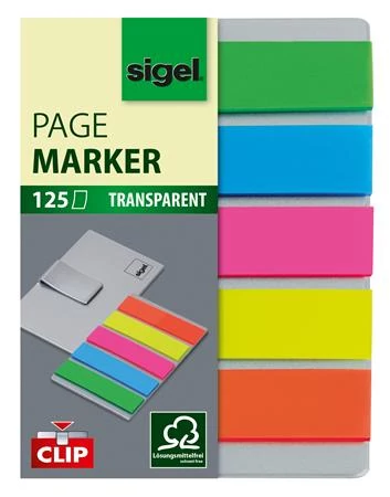 Jelölőcímke, műanyag, 5x25 lap, 12x50 mm, klippel, SIGEL 